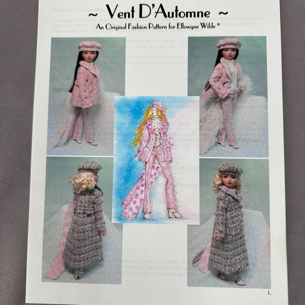 Ellowyne Wilde 16" Doll Sewing Pattern Vent D'Automne Coat Pants Hat Stole